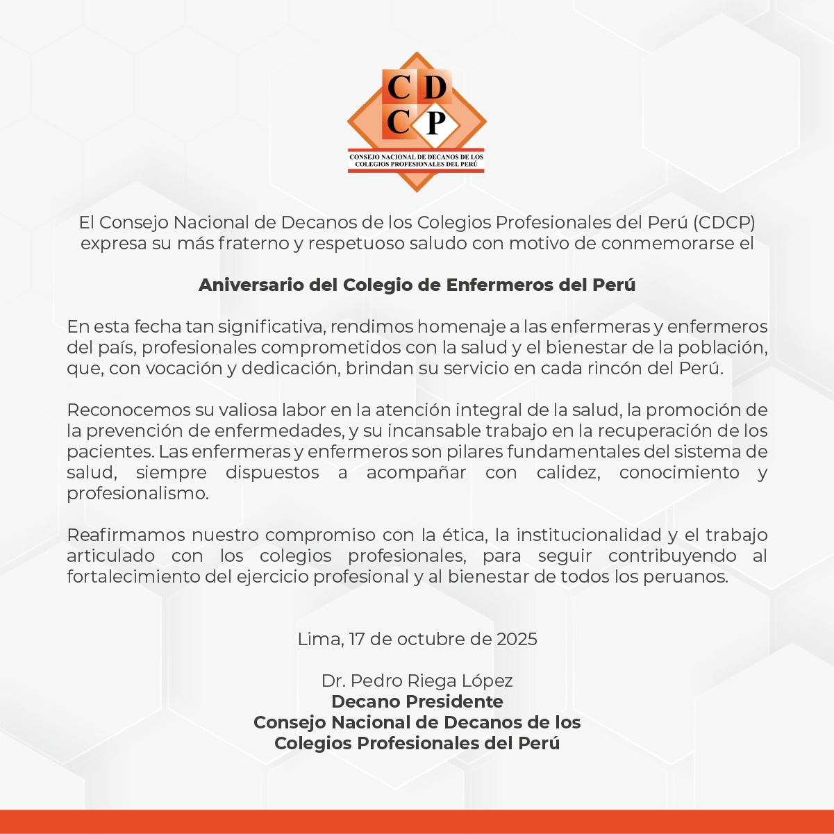 ANIVERSARIO DEL COLEGIO DE ENFERMEROS DEL PERÚ